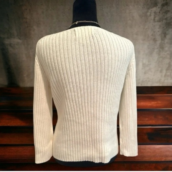 Jones New York Country Cream White Open Cable Knit Sweater Women's Small Casual - Picture 3 of 6